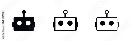 Robot head and face icon set, android bot profile mascot, artificial intelligence technology symbol, vector art