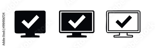 Desktop Monitor Success and Software Completion Icon Set