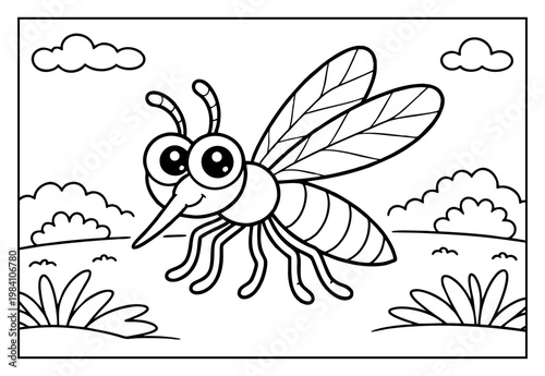 Cartoon Mosquito Outline Illustration