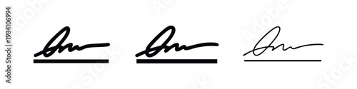 Handwritten Signature and Digital Contract Sign Icon Set