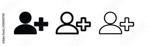 Add User or Create New Account Icon Set with Plus Symbol