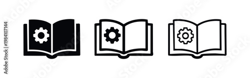 Technical Manual or Settings Book Icon Set with Cog Wheel Symbol