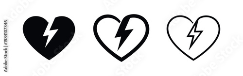 Heart Attack or Defibrillator Icons Set - Solid, Outlined, and Hand-Drawn Style for Medical Emergency