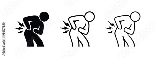 Lower Back Pain Icons Set - Solid, Outlined, and Hand-Drawn Style for Medical Symptoms