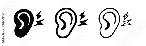Ear Pain and Discomfort Icons Set - Solid, Outlined, and Hand-Drawn Style for Medical Symbols