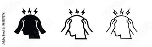 Headache Side Profile Icons Set - Solid, Outlined, and Hand-Drawn Style for Health Issues