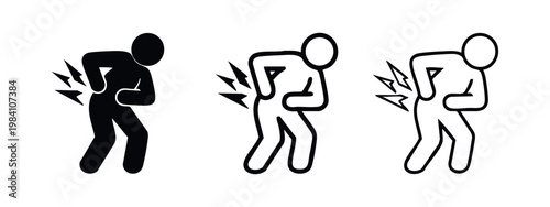 Back Pain Silhouette Icons Set - Solid, Outlined, and Hand-Drawn Style for Body Aches