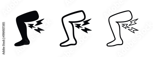 Leg Pain Icons Set - Solid, Outlined, and Hand-Drawn Style for Muscle and Joint Discomfort