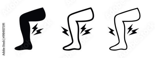 Human Leg Pain Icons Set - Solid, Outlined, and Hand-Drawn Style for Injury and Soreness