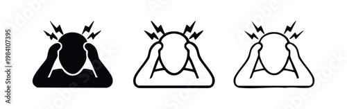 Headache or Migraine Icons Set - Solid, Outlined, and Hand-Drawn Style for Medical Symptoms