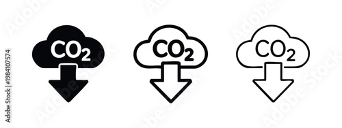 Carbon Dioxide (CO2) Reduction Icon Set. Environmental Efforts to Lower Emissions.