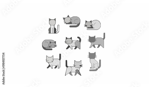 Minimal cat pose collection flat vector kittens in simple positions modern pet illustration set