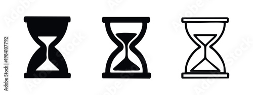 Hourglass icon set. Vector illustration of sand clock symbols representing time, deadlines, and urgency in various styles.