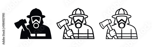 Firefighter with Axe Icon Set
