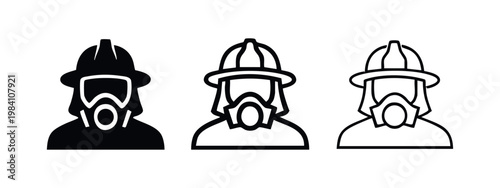 Firefighter with Respirator Mask Icon Set