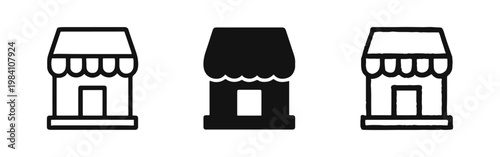 Shop and Store Icon Set in Outline, Solid and Hand Drawn Doodle Styles