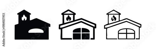 Fire Station Building on Fire Icon Set