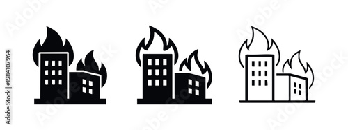 Buildings on Fire Icon Set