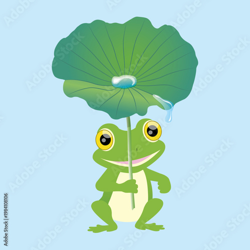 ハスの葉を傘にするカエル