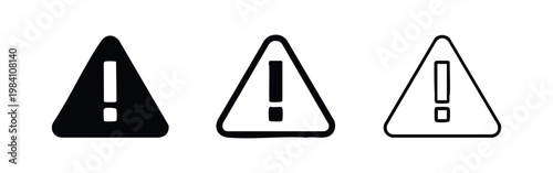 Warning sign icon set. Danger, caution, alert, and exclamation mark symbol.