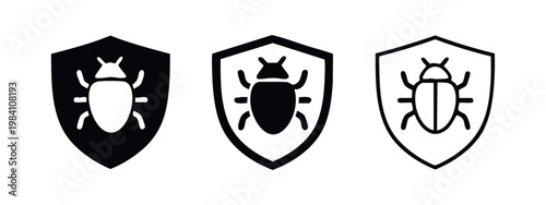 Antivirus Shield Icon Set. Cyber Security and Bug Protection Symbol.