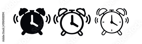 Ringing Alarm Clock Icon Set. Time Management and Wake Up Symbol.