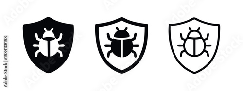 Bug Shield Protection Icon Set. Antivirus and Malware Security Symbol.