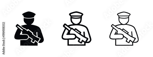 Security Guard and Soldier Silhouette Icons Representing Armed Protection and Defense