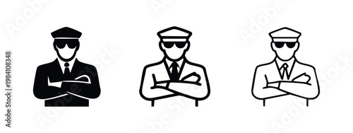 Bodyguard and Security Personnel Icons Featuring Professional Guard Silhouettes
