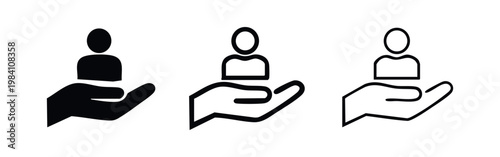 Hand Holding Person Icon for Social Care, Insurance, and Customer Support Concepts