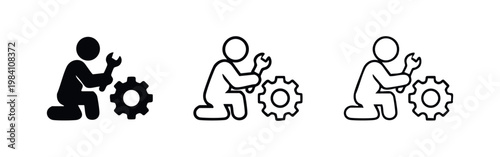 Maintenance Worker with Wrench and Gear Icons for Industrial Service and Engineering