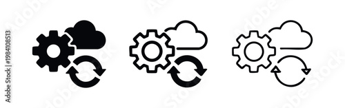 Cloud settings and synchronization icon set. Data management, update, and cloud computing symbol.