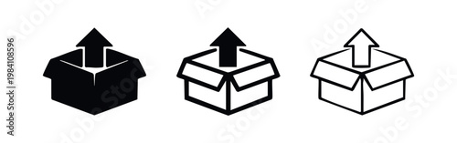 Open Cardboard Box with Up Arrow Icon Set - Shipping and Delivery