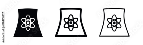 Atomic power plant icon set. Nuclear energy symbol for industrial and scientific concepts.