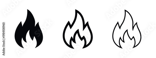 Flame icon set. Burning fire and heat symbol.