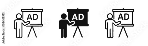 Person Presenting Advertisement Icons for Marketing and Business Briefings