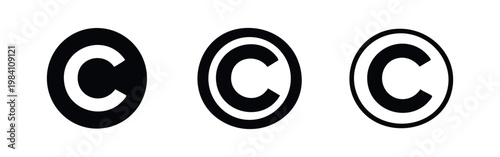 Copyright symbol icon set. Intellectual property rights and protection vector illustration for legal documents and digital content.