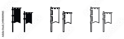Medieval banners icon set. Ancient war flags or battle standards on poles, representing history and culture.
