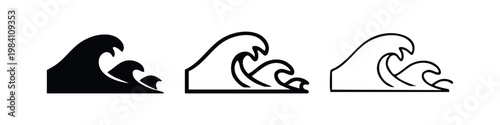 Wave icons: solid black, outlined, and dashed outline, multiple waves