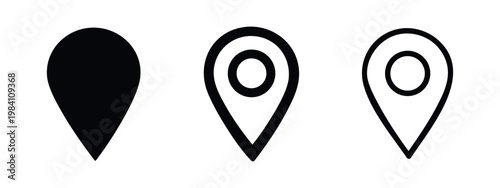Map pin icons: solid black, outlined, and dashed outline, slightly different shape