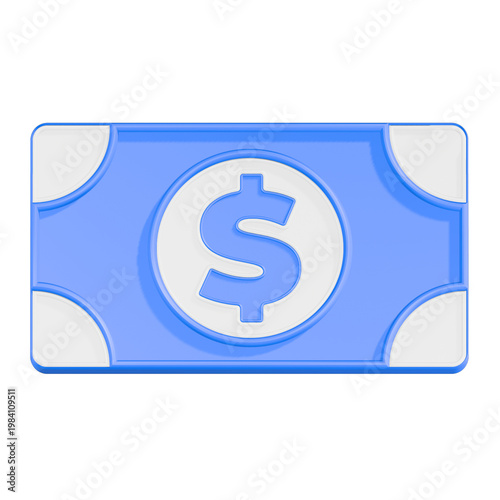 3D banknote featuring a dollar sign, often used in digital interfaces to represent currency, money, or financial transactions. 
