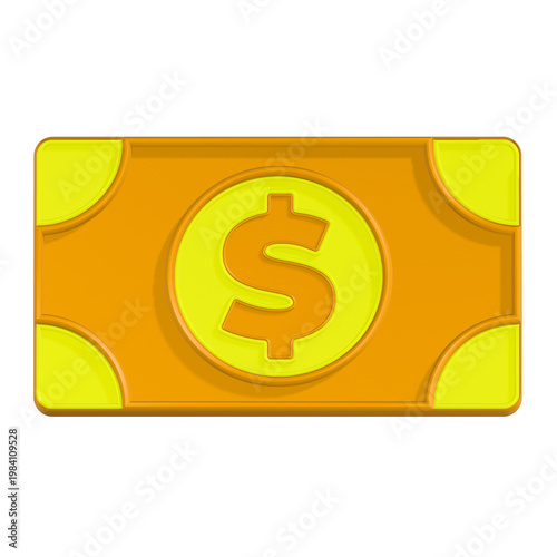 3D banknote featuring a dollar sign, often used in digital interfaces to represent currency, money, or financial transactions. 