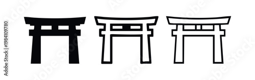 Torii gate icons: solid, outlined, and hand-drawn styles