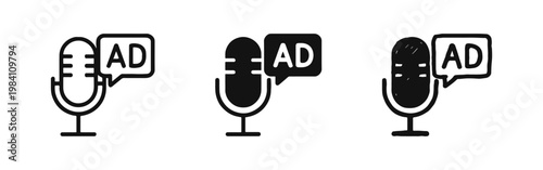 Audio Advertisement Icons with Microphone and Ad Speech Bubble