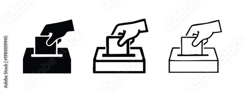 Hand casting a vote icon set in black and white.