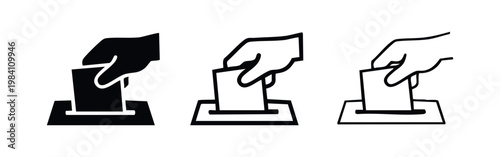 Hand casting a vote icon set in black and white.