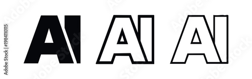 AI abbreviation icons in solid, outlined, and stylized variations