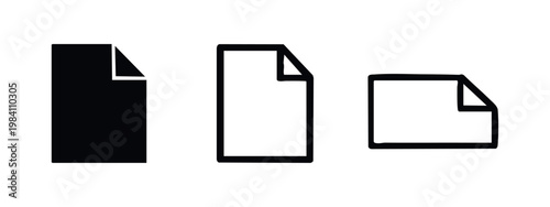 Document or page icons set, solid, outline, and thin line, graphic