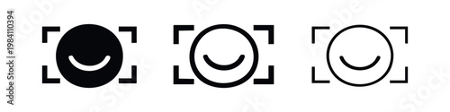 Set of three face recognition icons in black and white on a white background