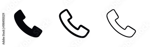 Three telephone receiver icons in different styles: solid black, outline with fill, and outline.